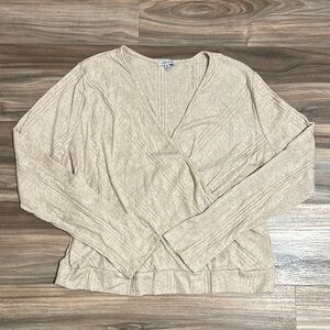 White Birch Womens 3X Beige Long Sleeve V-Neck Faux Wrap Sweater Ribbed